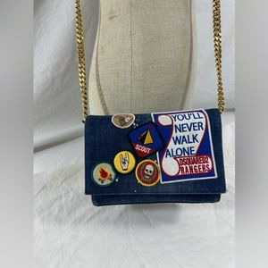 Genuine vintage DSQUARED2 blue denim embroidered chain link crossbody bag
